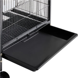 Yaheetech Cage à oiseaux avec base mobile - équipée d'un tiroir coulissant, de 4 mangeoires en plastique et de 3 perchoirs en bois - pour petits oiseaux et perruches - métal noir martelé et bois massif - 45,5 x 45,5 x 100,5 cm
