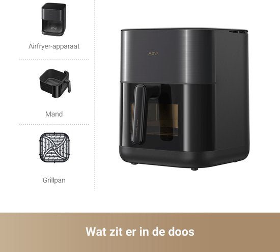 MOVA Tech AeroChef FD10 Pro 6 l, modèle autonome, 1 800 W, friteuse à air chaud, noir