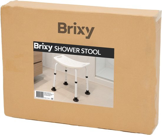 Brixy Tabouret de douche - Réglable en hauteur - Chaise de douche - Antidérapant - Avec support de pommeau de douche - Max. 150 kg - Blanc