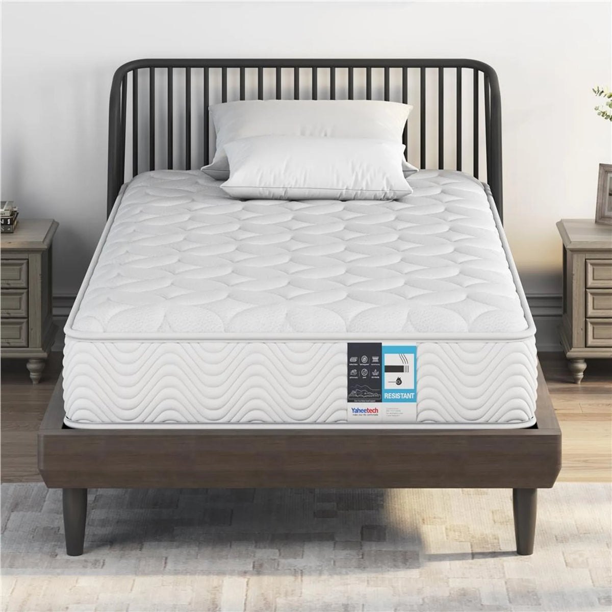 Matelas à ressorts ensachés Yaheetech 90 x 200 cm - 7 zones de confort - Blanc - Degré de fermeté H3
