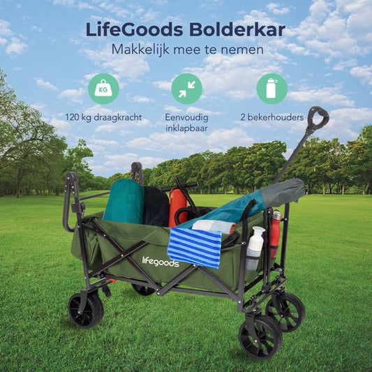 LifeGoods Wagon - Pliable - Jusqu'à 120KG - 90L - Polyester lavable - 120x80cm - Vert