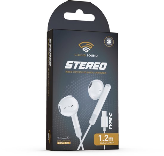 Écouteurs filaires Golden Sound - Écouteurs avec fil et microphone - Connexion USB-C