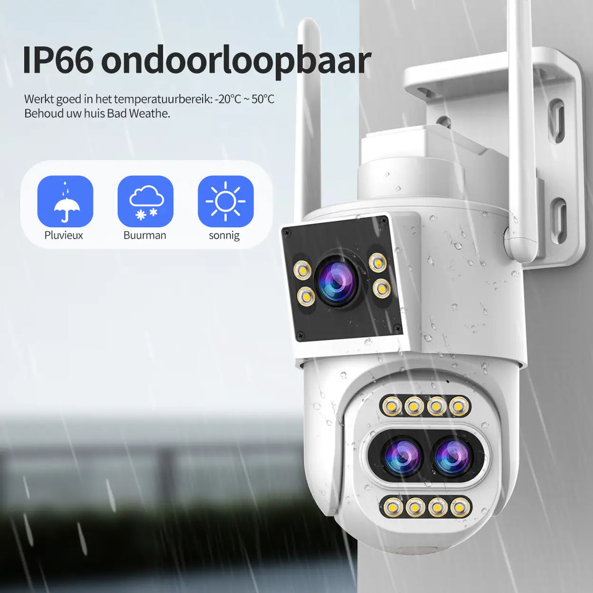 Caméra de sécurité d'extérieur Jooan 2K à triple objectif - Zoom 10x - PTZired IP66 étanche, alerte de mouvement, stockage sur carte 8-256 Go / dans le cloud, alarme avec sirène