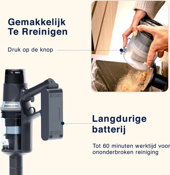 Aspirateur bâton CleanDetect 450W - Dépoussiéreur - Sans fil - 4 accessoires - Aspirateur - Sans sac sur batterie - Samako