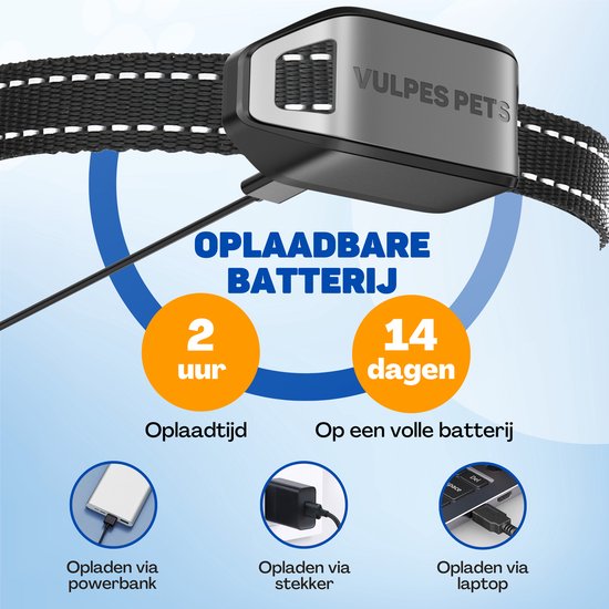 Vulpes Goods® Collier anti-aboiement MAX - Collier d'éducation sans choc - Dispositif anti-aboiement pour petits et grands chiens - Imperméable - Rechargeable - Vibration et Audio - 3 colliers supplémentaires
