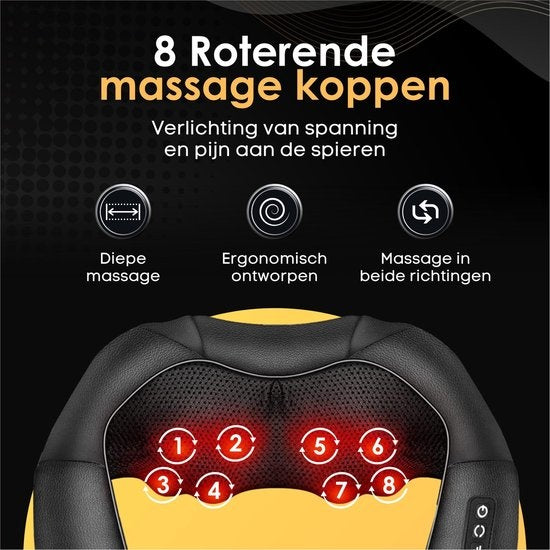 Coussin de massage Revolt - 120 minutes sans fil - Appareil de massage électrique pour le cou - Cou et épaules - Infrarouge
