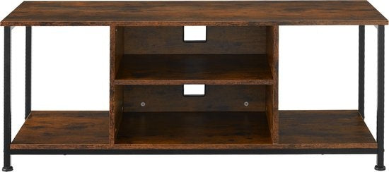 tectake - Meuble TV avec 4 compartiments ouverts et étagère réglable - brun foncé industriel - dim. 120 x 40 x 50,5 cm - 404644