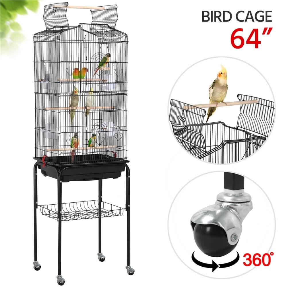 Grande cage à oiseaux Yaheetech avec support - 92 x 46 x 35,3 cm - Espacement des barreaux : 1 cm