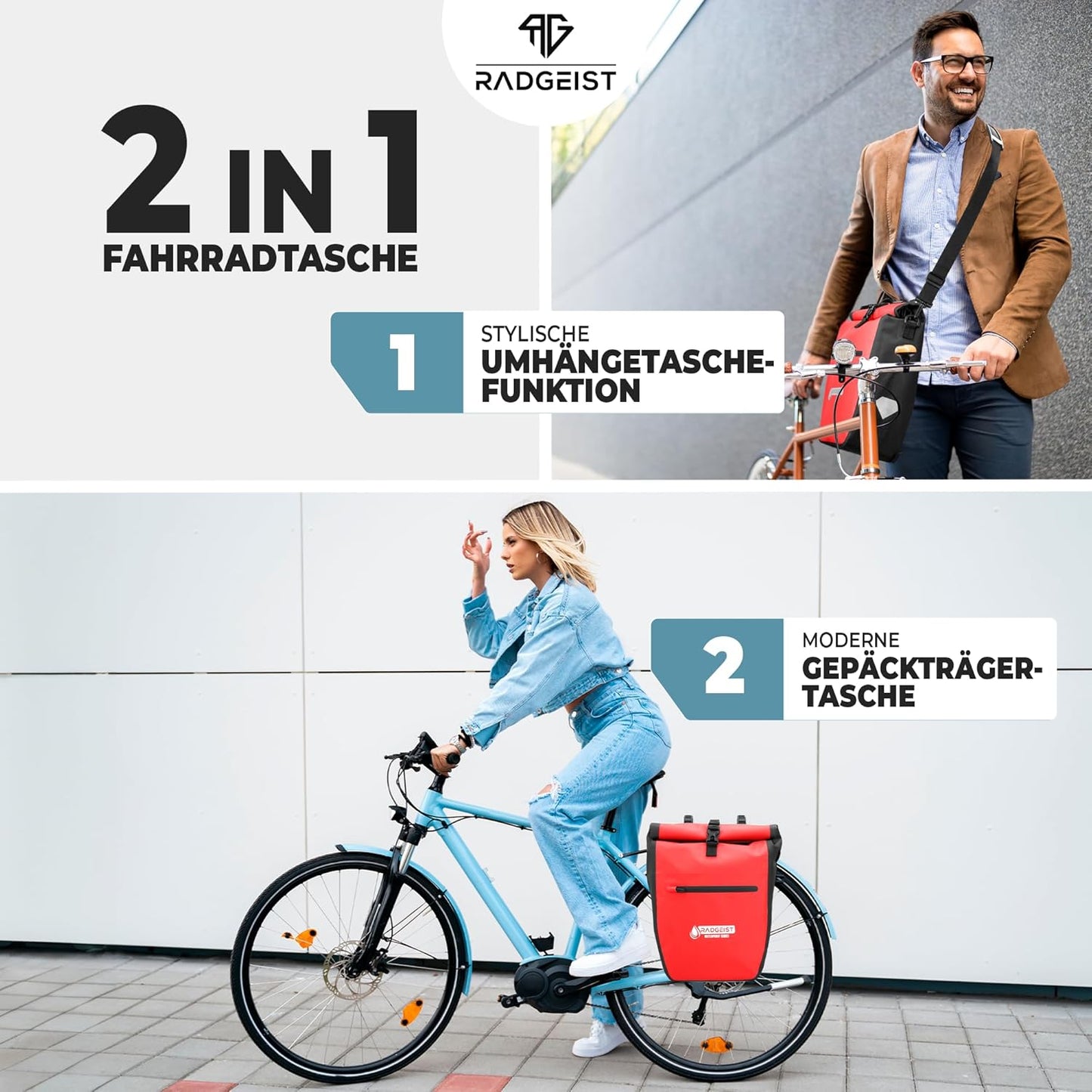 Sacoche de vélo Radgeist pour porte-bagages - Imperméable - Lot de 2 - Rouge