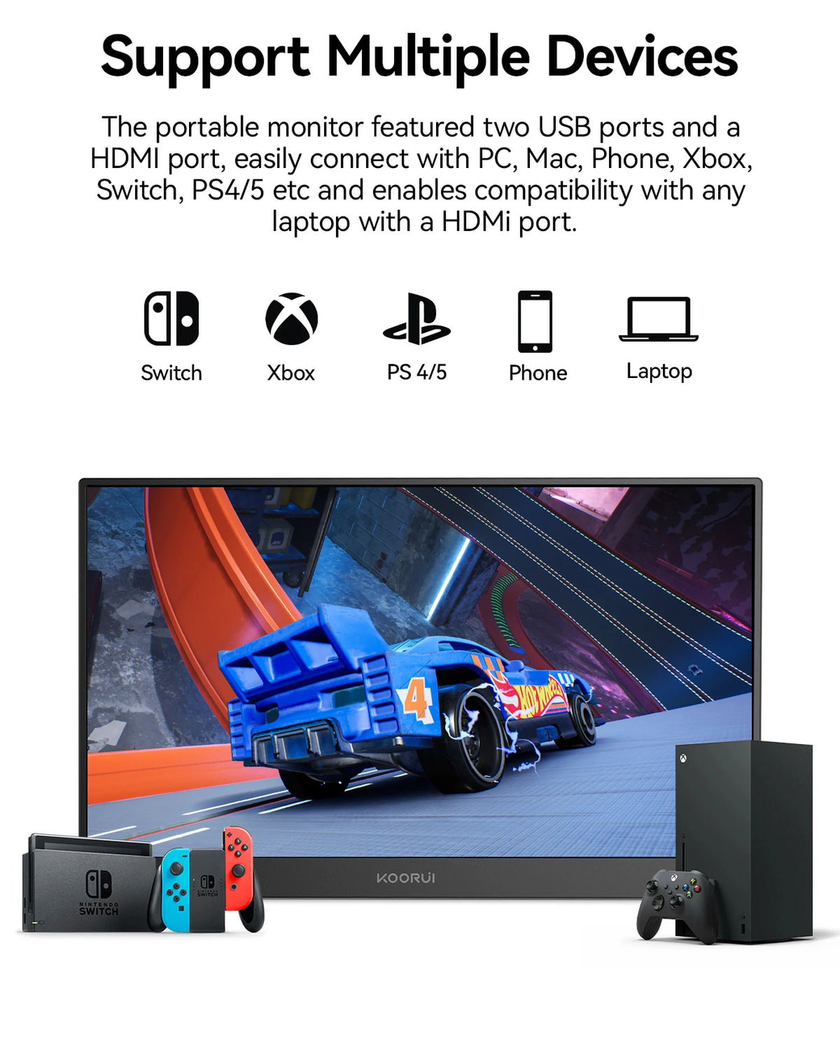 KOORUI E1511A Écran portable - 15,6 pouces - IPS FHD - 60 Hz - Noir