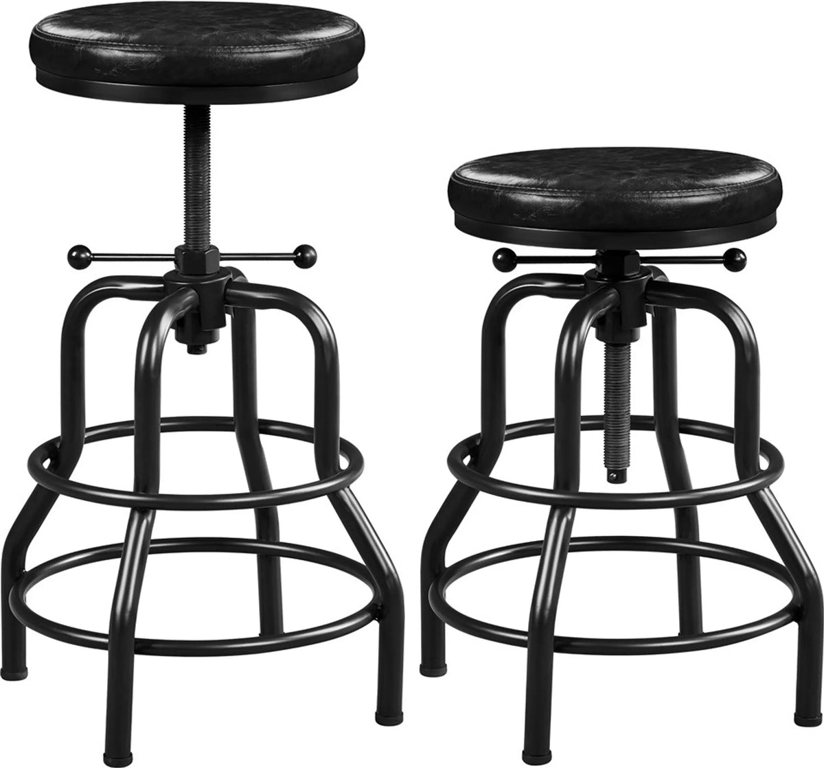Tabouret de bar Yaheetech Vintage - Noir - Réglable de 54,5 à 71,5 cm - Simili cuir - 136 kg - Avec repose-pieds