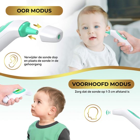 MostEssential Premium Thermomètre de fièvre - Thermomètre auriculaire - Thermomètre infrarouge - Thermomètre frontal - Thermomètre corporel - Thermomètre de fièvre pour adultes, enfants et bébés - Sans contact - 20M