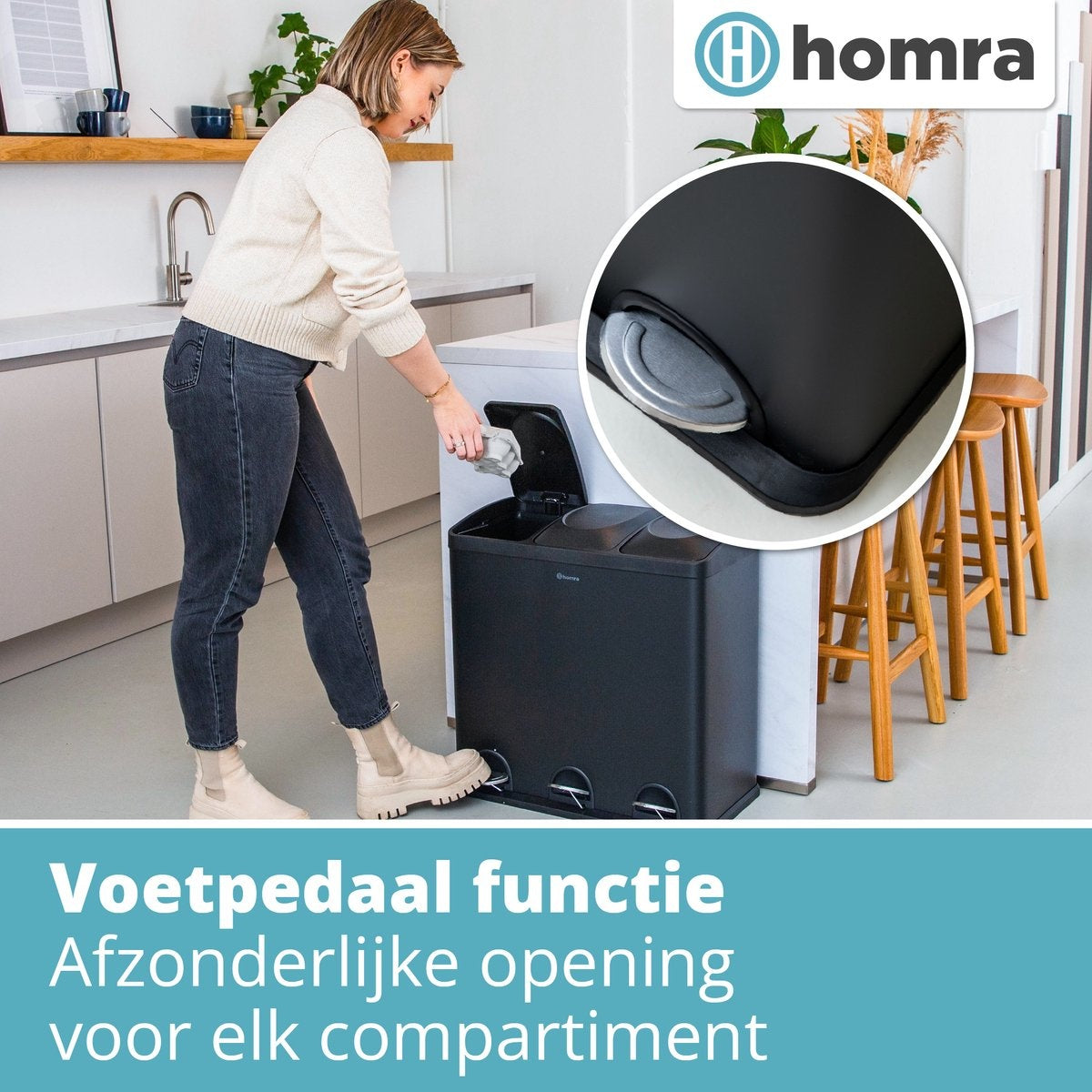 Poubelle a 3 compartiments - Homra MAXER - Poubelle 60 litres (3x 20L) - Noir