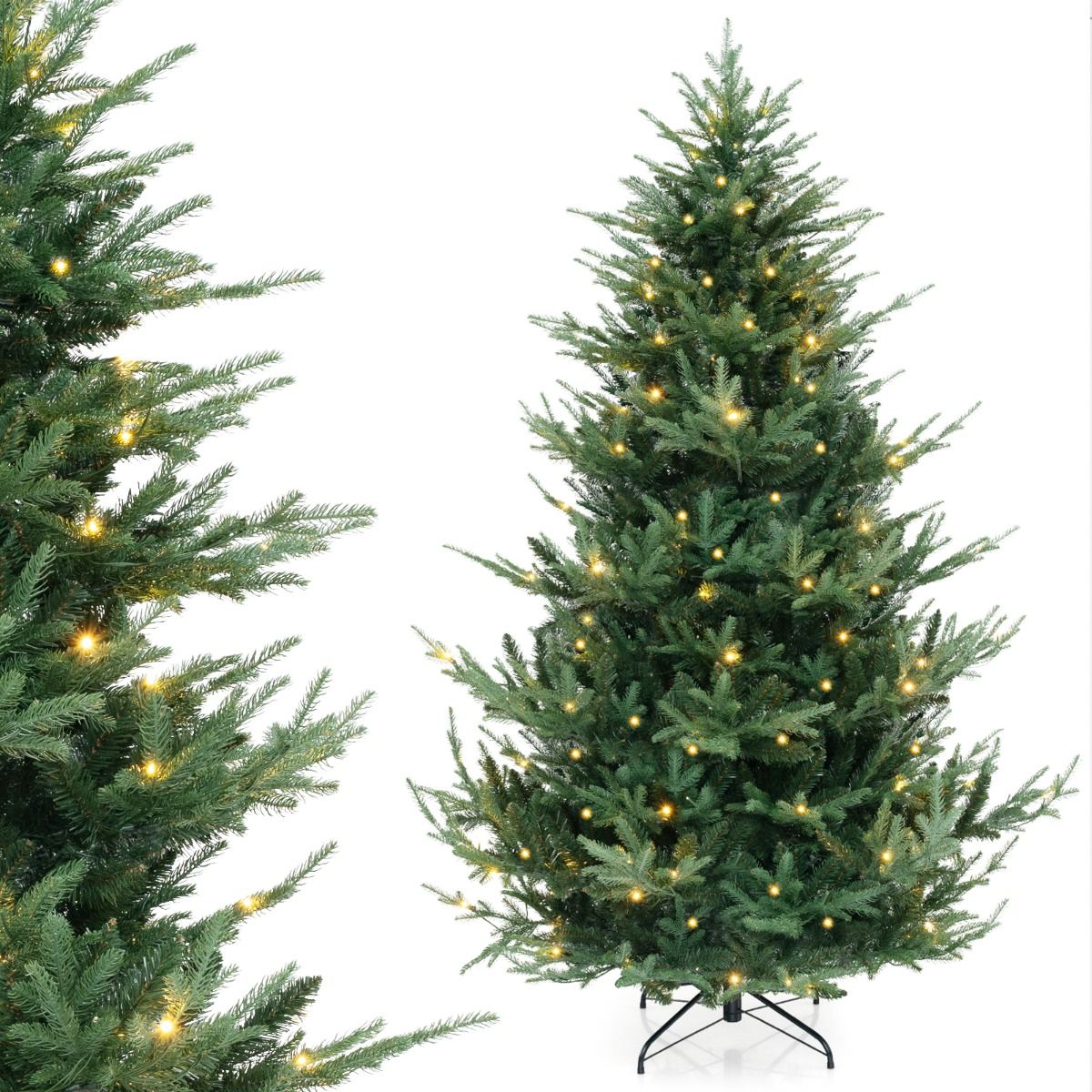 Coast Artificial Christmas Tree 210 cm - Pre-light with Warm White LEDs - Hinged - Green - Ø124 cm