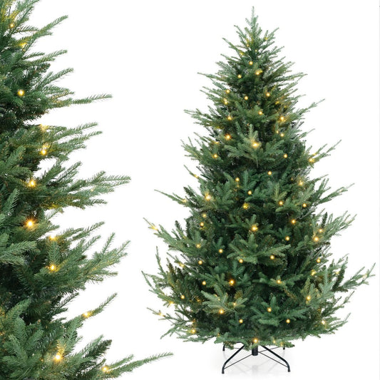 Coast Artificial Christmas Tree 210 cm - Pre-light with Warm White LEDs - Hinged - Green - Ø124 cm