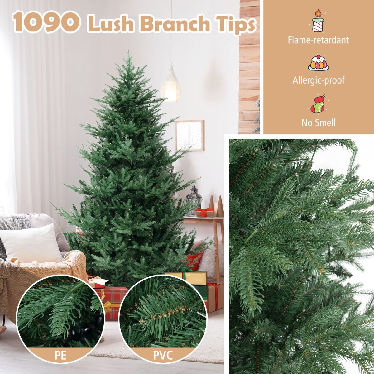 Coast Artificial Christmas Tree 210 cm - Pre-light with Warm White LEDs - Hinged - Green - Ø124 cm