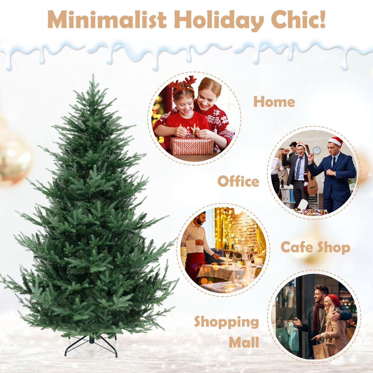 Coast Artificial Christmas Tree 210 cm - Pre-light with Warm White LEDs - Hinged - Green - Ø124 cm