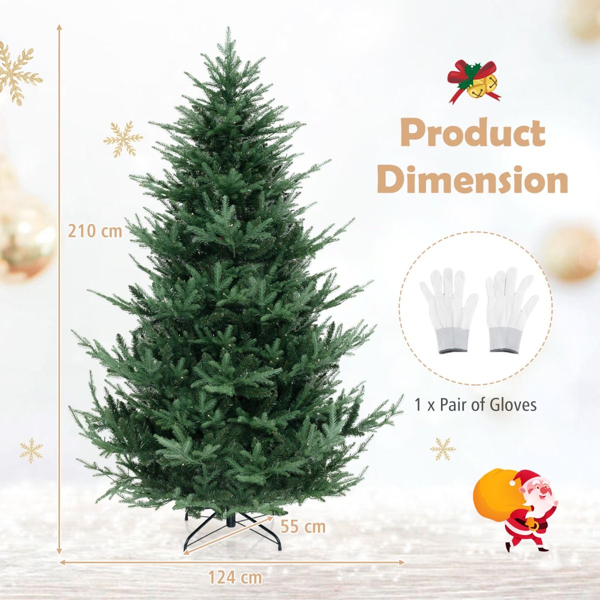 Coast Artificial Christmas Tree 210 cm - Pre-light with Warm White LEDs - Hinged - Green - Ø124 cm