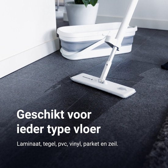 Techweise Système de nettoyage 4 en 1 avec vaporisateur et seau pliable avec 2 vadrouilles supplémentaires en microfibre - Ensemble de nettoyage avec fonction de vaporisation - essuie-plancher - vadrouille - vadrouille avec essoreuse