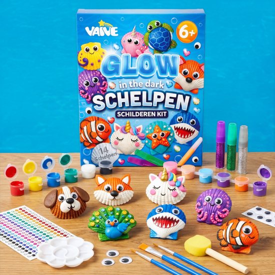 Vaive Peinture sur coquillages, 75 pièces – Kit de loisirs créatifs « Happy Stones » phosphorescents – Loisirs créatifs - Kit de loisirs créatifs pour filles et garçons - Kits de loisirs créatifs