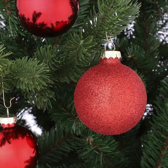 Lot de 42 boules de Noël Mica Decorations - Des boules de Noël pour une base solide - Décorations de Noël mates, brillantes et pailletées - Pics de différentes tailles - Ø 7 cm - Rouge