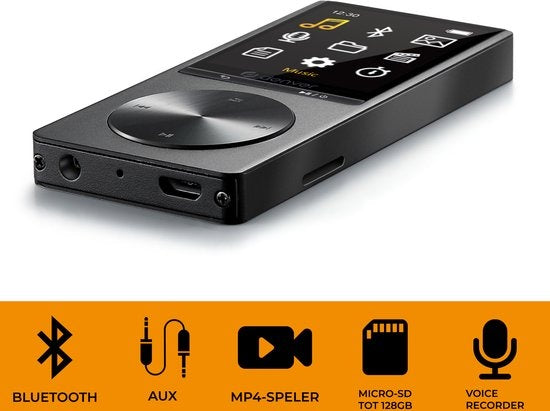 Denver Lecteur MP3 / MP4 - Bluetooth - USB - Shuffle - jusqu'à 128 Go - Ecouteurs inclus - Enregistreur vocal - Dicataphone - MP1820 - Noir