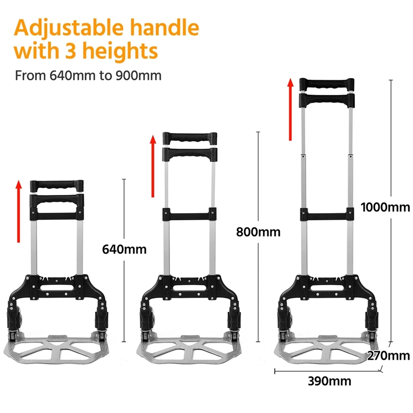 Yaheetech Chariot pliable 75 kg - équipé d'une poignée télescopique, de roues en caoutchouc et d'un câble de tension - pour le transport et le déménagement - aluminium et plastique noir et argent - 39,5 x 39,5 x 100 cm