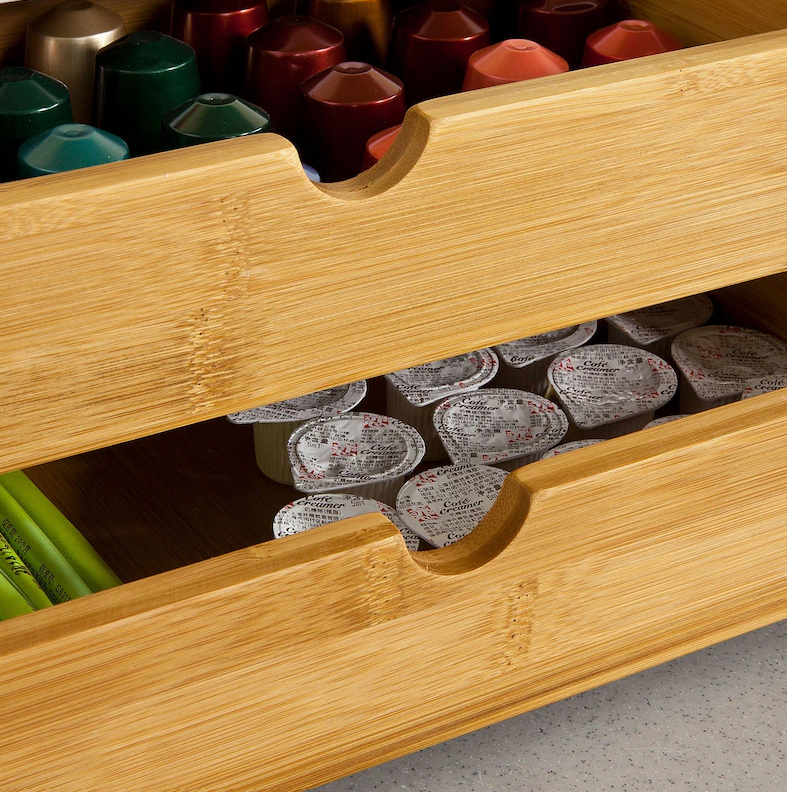 SoBuy Tiroir de rangement à 2 étages pour capsules de café - Organisateur de sachets de café et de thé - 30 x 20 x 14 cm - Blanc