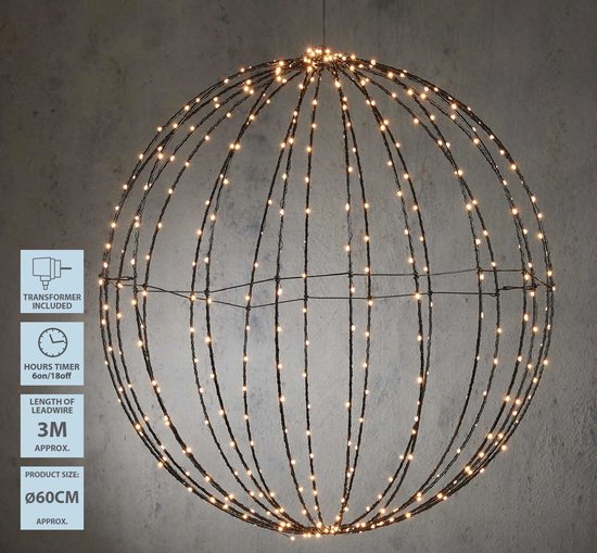 Luca Lighting Christmas Lights Ball with Warm White LED Lights - Ø60 cm - Noir