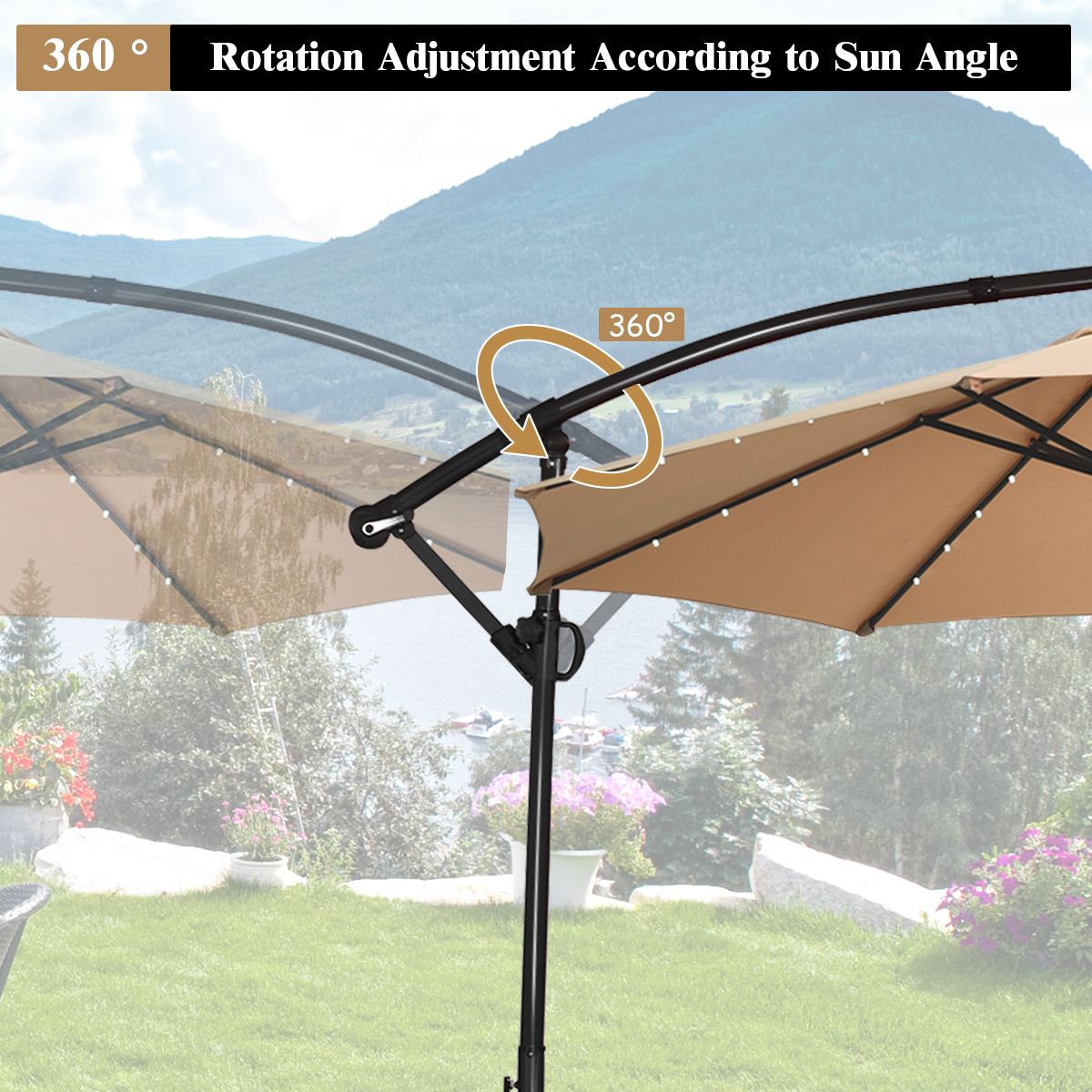 Parasol sur pied Coast avec éclairage LED - 300 cm - Télécommande à énergie solaire - Gris