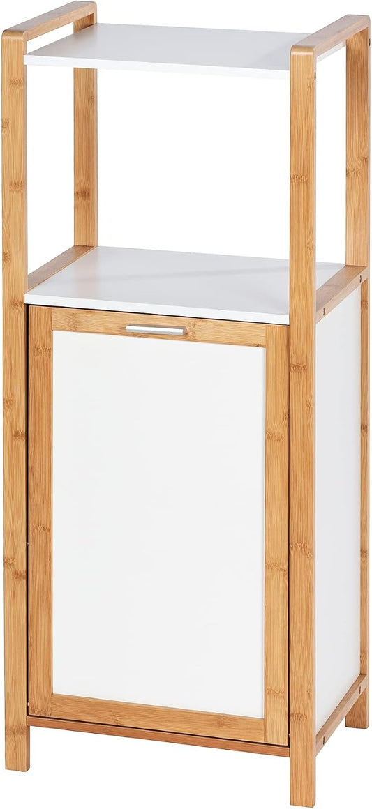 Panier à linge Wenko Finja avec étagère – Bambou/Blanc – 40 x 95 x 30 cm