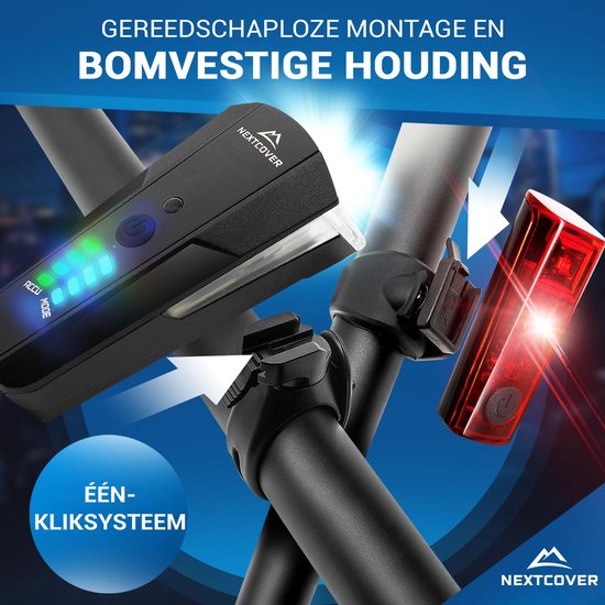Kit d'éclairage pour vélo Nextcover - 80 lux - Rechargeable par USB - LightSense - StVZO - Noir