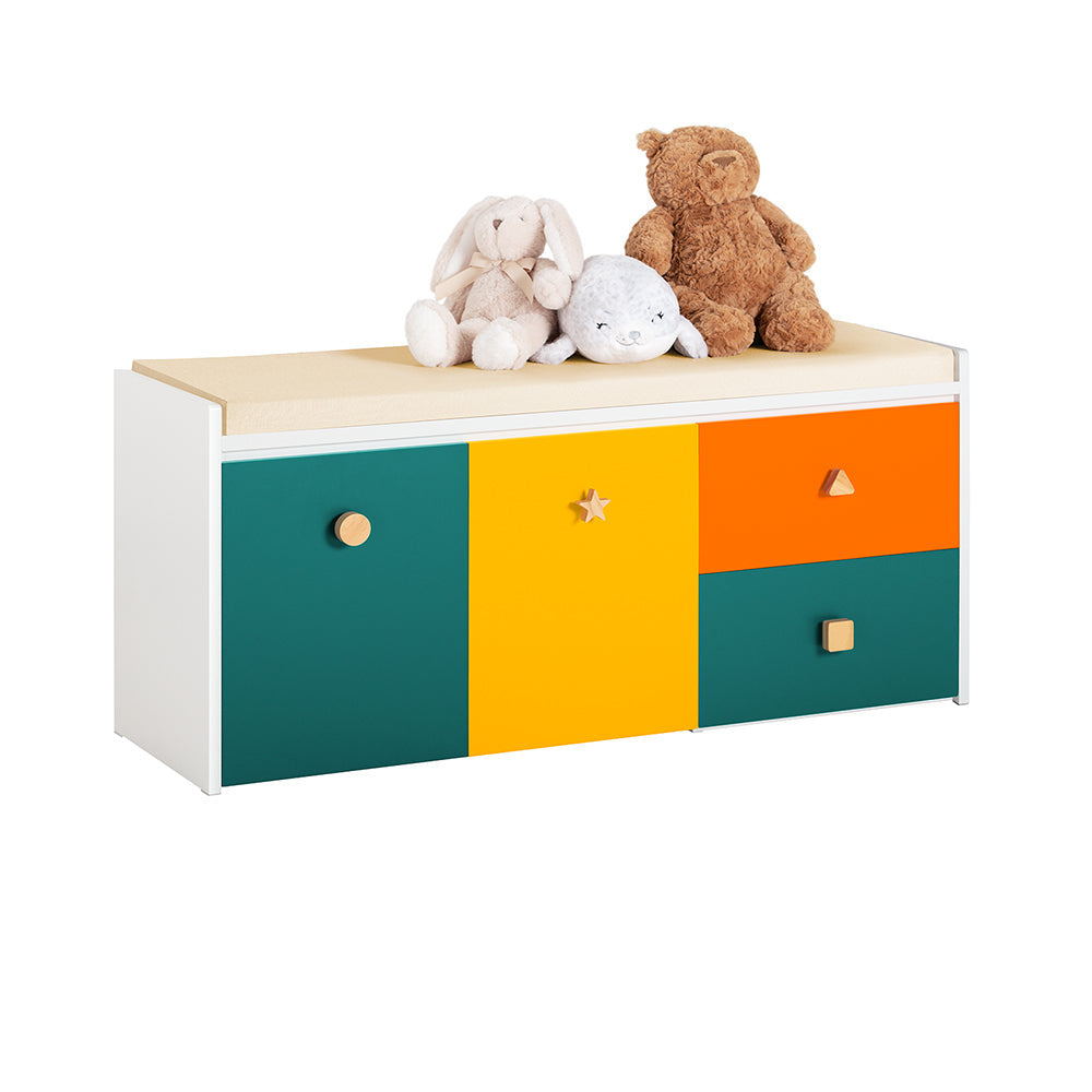 SoBuy Banc de rangement enfant avec 2 armoires et 2 tiroirs - Max. 150 kg - 100 x 37 x 46 cm - Coloré