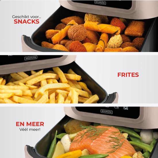 Bourgini Slimfit Airfryer XXL Beige - Friteuse à air chaud - 8 litres - 1700W - sans PFAS