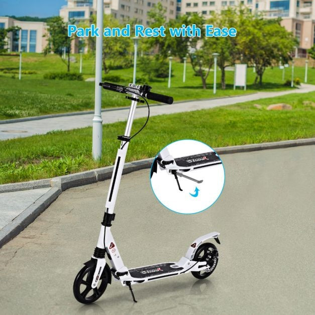 Trottinette pliable Coast avec sonnette et sangle de transport - Réglable en hauteur - Blanc