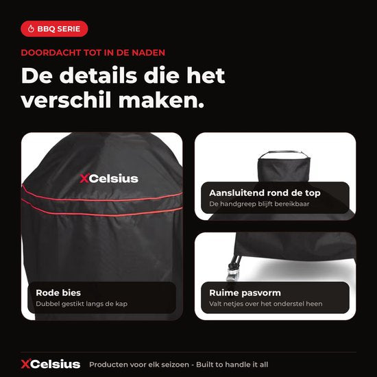 Housse pour barbecue Kamado XCelsius® Large (L) 20-22 pouces - Housse de protection imperméable 600D pour barbecue Kamado - Avec sangles réglables - Noir et rouge
