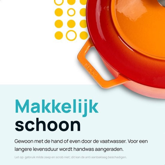 MOA Casserole en fonte - Capacité 7,2 litres - 30CM - Ronde - Toutes sources de chaleur - Egalement pour induction - Poids 7,3 kg - Orange Rouge - C30OR