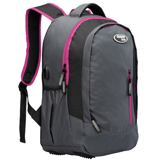 Rugzak voor Laptop 34L met USB-poort en 15,6" Laptopvak– Grijs / Roze