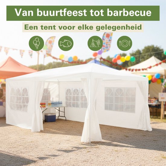 Tente de réception Kinzo 3 x 6 m - Tente-pavillon pour 70 personnes - Pavillon de jardin avec 6 parois latérales - Tente de jardin avec une hauteur au faîte de 2,5 m - Tente de réception imperméable et résistante aux UV - Blanche