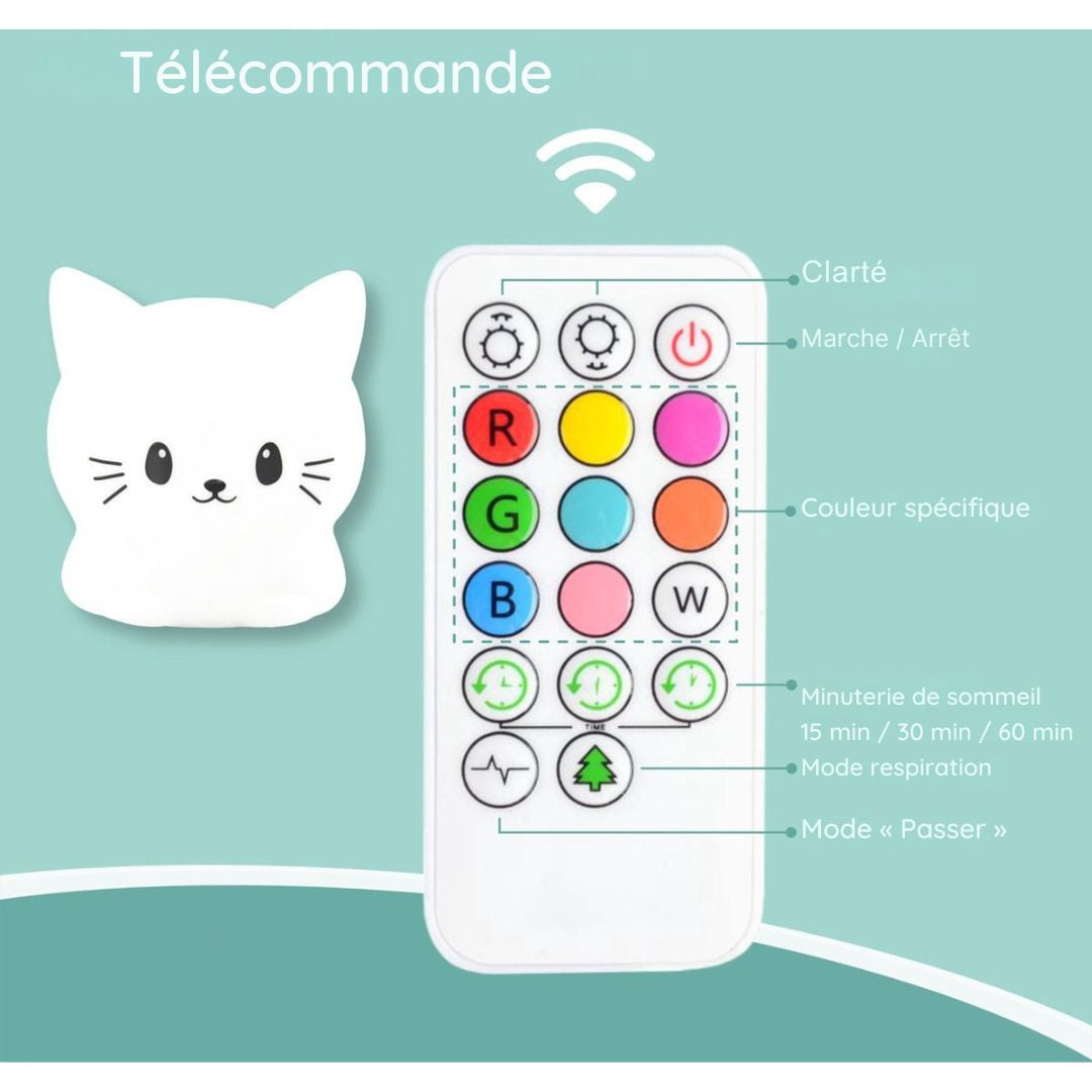 Veilleuse Chat pour enfants Sleepy Friends - 8 Couleurs - Rechargeable par USB - Dimmable - 95.2 x 97.4 x 100 mm - Gris