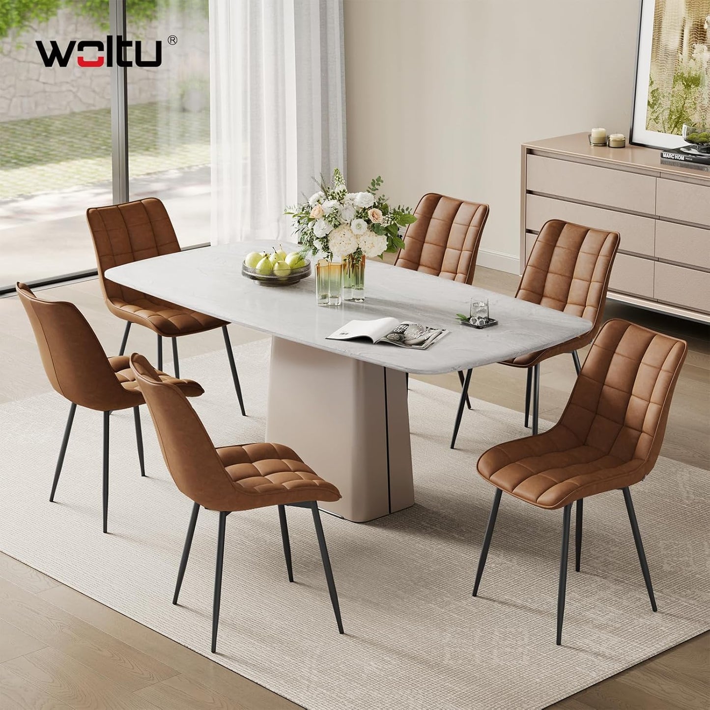Chaise de salle à manger WOLTU - 46 x 40,5 x 85,5 cm - Simili cuir - Ergonomique - Métal - Marron clair