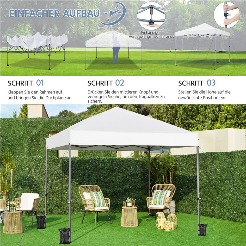 Tente de fête pliable Yaheetech 3 x 3 m - Blanche - Pavillon pop-up avec protection UV50+