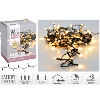 Guirlandes de Noël à piles - 7 mètres (96 LED, minuterie, programmes lumineux, intérieur/extérieur)