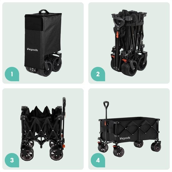 Chariot à roulettes - LifeGoods - XL - pliable - 200L - 150KG de capacité de charge - Noir