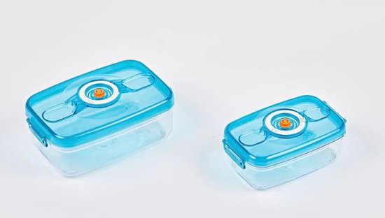 Lot de 2 récipients sous vide Duo NutriSealer - Conservation des aliments grâce à la technologie du vide, adaptés au micro-ondes et au congélateur, étanches avec réglage de la date