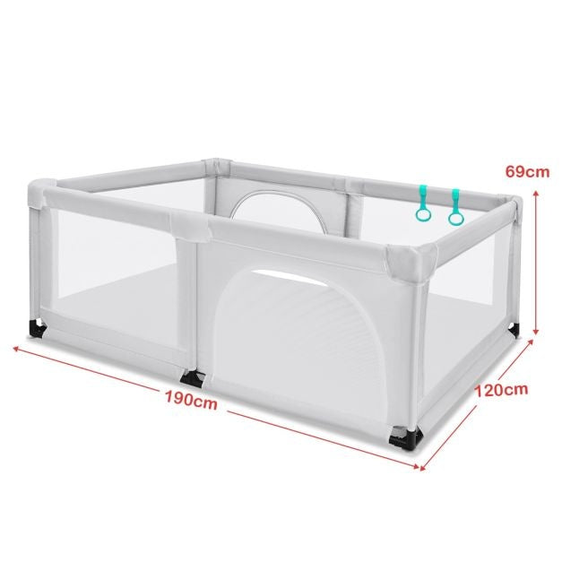 Coast - Boîte à bébé avec 50 balles de jeu Boîte avec filet respirant et fermeture éclair - Grille de rampement avec 2 portes - Boîte-tente pour bébés et enfants - 206 x 185,5 cm - Gris