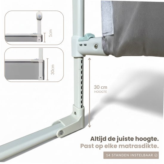 Barrière de lit Babietec réglable et pliable – Extra longue 150 cm – Barrière de lit – Sommier – Protection anti-chute – Barrière de lit – Gris foncé