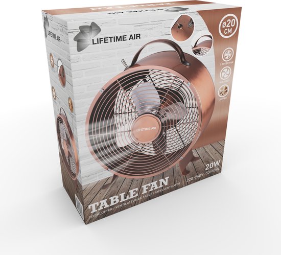 Ventilateur de table - Lifetime Air - 230V - Ventilateur de bureau 20CM - 2 vitesses - Matériau durable - Cuivre