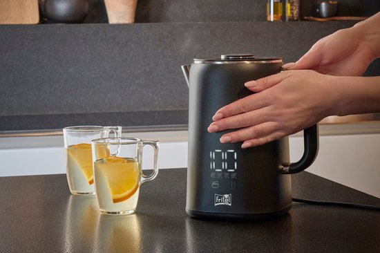 Bouilloire électrique FRITEL WK 2595 - Bouilloire à eau chaude / Bouilloire à thé - 1,7 litre - 1 500 W - Double paroi - Écran tactile - Fonction « Keep-Warm » - Noir mat