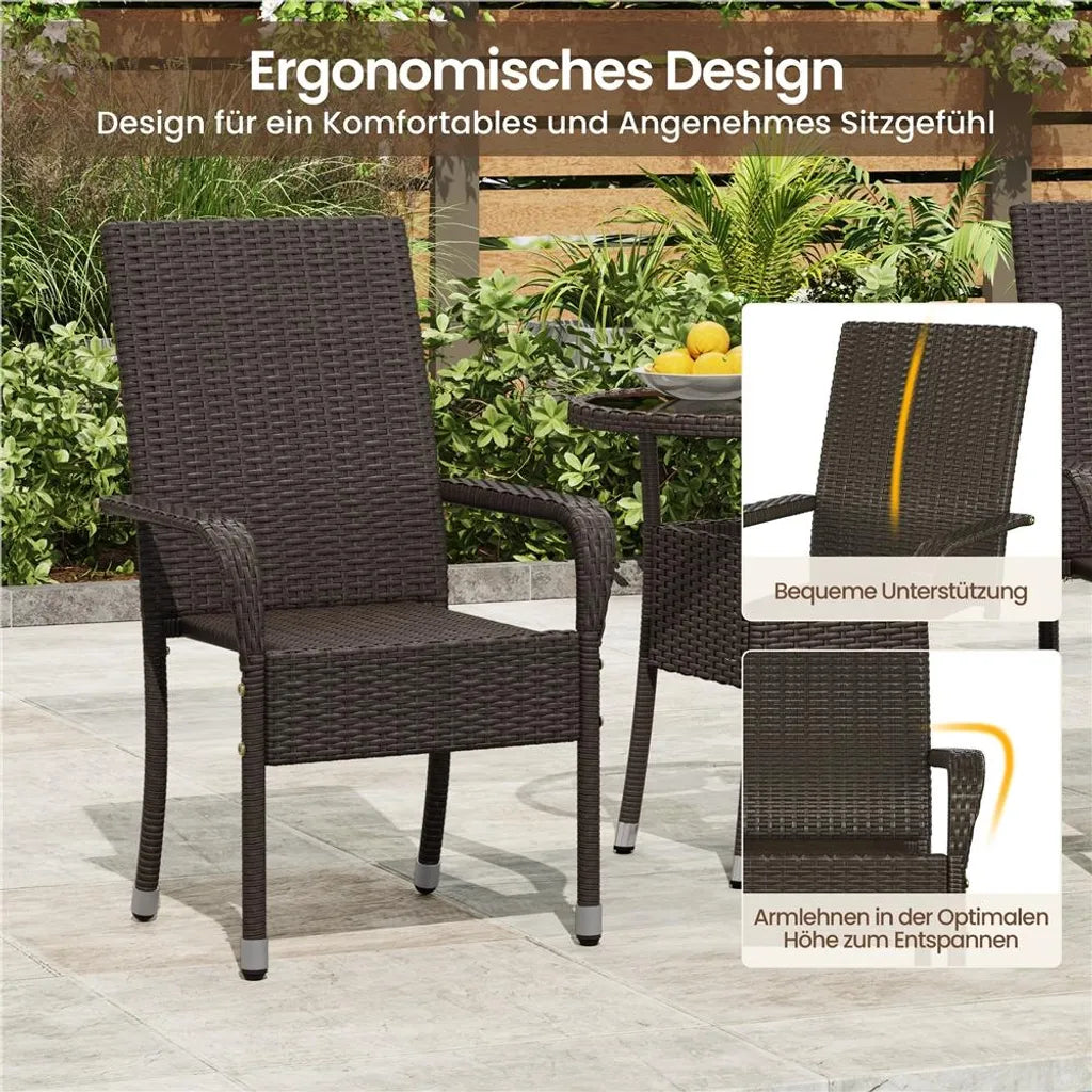 Yaheetech Lot de 2 chaises de jardin – Marron – Polyrattan – 58 x 62,5 x 94,5 cm – Empilables avec accoudoirs